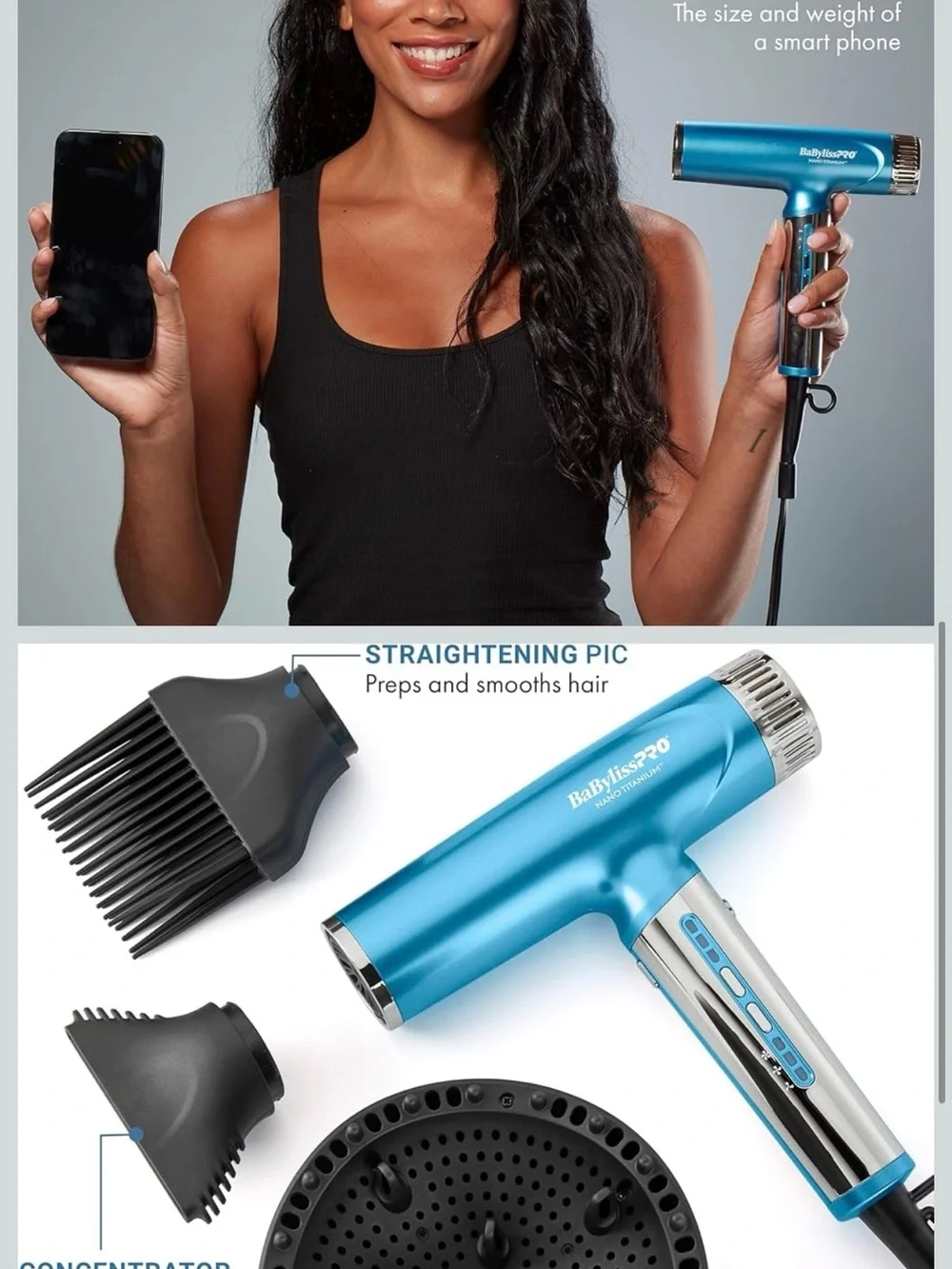 BaBylissPRO Nano Titanium Ionic Hair Dryer in Light Blue and Silver